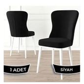 Canisa Tita Serisi Siyah 1. Sınıf Babyface Kumaş Metal Beyaz Ayaklı Yemek Odası Sandalyesi