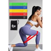 Çantalı 5 Seviyeli Çok Renkli Direnç Lastiği Seti, Pilates ve Squat Egzersizleri Için - Açık Beyaz - Gri