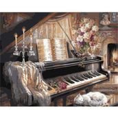 Canvas Hobby Canvas Mumlar ve Piyano 40 x 50 cm Kasnaklı Sayılarla Boyama Seti
