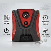 Caralp Taşınabilir Oto Hava Kompresörü Araç Hava Pompası 12V Mini Lastik Bot Şişirme Çakmaklık Girişli Basınç Göstergeli 150 Psi 60W - Siyah