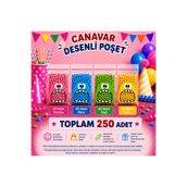 CarpCorn 250 Adet 4 Renkli Canavar Desenli Cake Pop & Kurabiye Poşeti - 10x15 cm
