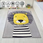 Carpettex Yıkanabilir Kaymaz Taban 60x100 cm Çocuk Bebek Halısı Sevimli Aslan Desenli Gri Halı