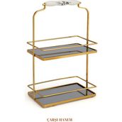ÇARŞI HANEM Çarşı Hanem Iki Katlı Gold Sunumluk Yuvarlak Kozmetik Düzenleyici Banyo Servis Sunum Nişan Tepsisi Çok Amaçlı