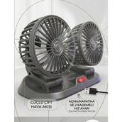 Carub Torpido Üstü Çiftli Oto Vantilatör - 12V/24V Uyumlu USB ve Çakmak Soketli 360 Derece Dönebilen Araç Içi Fan