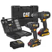 Cat DXK201 18 Volt 2 Ah Li-İon Çift Akülü Kömürsüz Şarjlı Darbeli Matkap + DX7030 + DA01903 Kombo Set