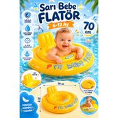 cayenna Sarı Bebe Flatörü 70 cm 6-12 Ay Bebek Deniz Havuz Simidi Sırt Destekli Şişme Oturak