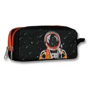 Cennec İki Bölmeli Erkek Çocuk Astronot Kalem Çantası - Siyah-Turuncu Kalemlik