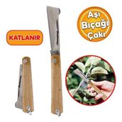 Çerçici Aşı Bıçağı Profesyonel Çelik Tepeli Uçlu Bağ Ağaç Budama Aşı Çakısı 170 mm Ahşap Saplı Bıçak Çakı