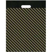 CetKing Tiri Store Takviyeli El Geçme Siyah Çizgili Mağaza Poşeti 4 No 40X50 cm 50 Adet, Siyah Çizgili