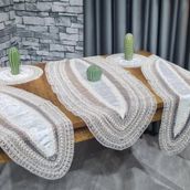 Çeyiz Diyarı Adella 5 Parça Krem Gold Kadife Salon Örtü Takımı