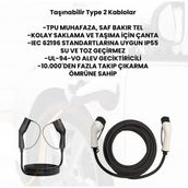 Charge Mobıle Taşınabilir Tip (Type) 2 Elektrikli Araç Şarj Kablosu - BEYAZ