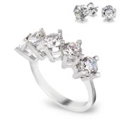 Chavin CS77-12 2.75 Karat Zirkon Beştaş Gümüş Yüzük ve Küpe