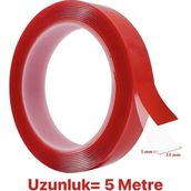 Çift Taraflı Bant Şeffaf Silikonlu Su Geçirmez Akrilik Montaj Bandı 5 Metre (5m x 10 Mm)