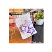 Cinderella 3'lü Büyük Mat Soft Mor Renkli Yıldız Çıt Çıt Toka Seti 4.2cm - Yıldızlı Çıtçıtlı Çocuk Saç Tokası