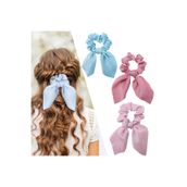 Cinderella 3'lü Fular Scrunchie Fularlı Fiyonk Lastik Toka - Yeni Sezon Kadın Fularlı Lastik Saç Tokası Renk-3