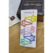 Cinderella 6'lı Mat Soft Renkli Kayan Yıldız Çıt Çıt Toka Seti - Kız Çocuk Yıldızlı Çıtçıtlı Yan Saç Tokası