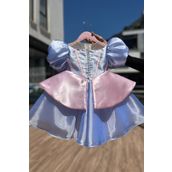 Cindirella Kostüm Abiye Organze Kız Çocuk Mavi Elbise