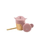 Citron 1073643 Pink 2'si 1 Arada Kapaklı ve Pipetli Organik Bambu Alıştırma Bardağı