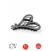 cityvision Taşlı Kalp ve Çiçek Tasarım Siyah Renk 7 cm Metal Mandal Saç Tokası