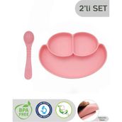 CKM Silikon 2li Bebek Beslenme Seti- Vakumlu Tabak Diş Kaşıyıcılı Kaşık - Pembe