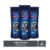Clear Men 3x350 ml Yoğun Arındırıcı Kömür Kepeğe Karşı Etkili Şampuan