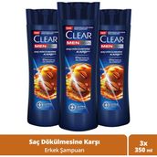 Clear Men Kepeğe Karşı Etkili Saç Dökülmesine Karşı 3x350 ml Şampuan