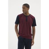 Cm Store Kocabey 2205 Erkek Battal Midi Yaka Pijama Takım - Bordo - 5XL