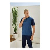 Cm Store Kocabey 2205 Erkek Battal Midi Yaka Pijama Takım - Lacivert - 4XL