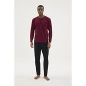 Cm Store Kocabey BU-26360 Erkek Midi Yaka Battal Pijama Takımı - Mürdüm - 3XL