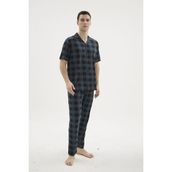 Cm Store Kocabey KKT-26158 Erkek Apaj Yaka Düğmeli Pijama Takımı - Füme