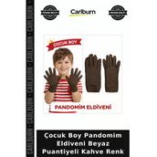 Çocuk Boy Pandomim Eldiveni Beyaz Puantiyeli Kahve Renk Dans Ürünü Eğlence Detayı Kostüm Parçası