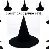 Çocuk Siyah Cadı Şapkası Keçe Yetişkin Boy 6 Adet