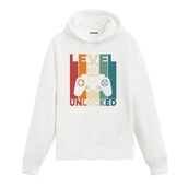 Colermi Seviye 10 Açıldı Kapüşonlu Sweatshirt | Pamuk kumaş; rahat kesim; oyun kolu illüstrasyonlu "Level 10 Unlocked" doğum günü yazı tasarımı göğüste