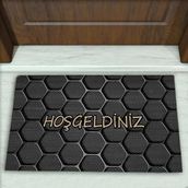 Colorix Carpet Geometrik Desenli Dekoratif Kapı Önü Paspası No: 1755 Siyah (Hoşgeldiniz) 45 x 70