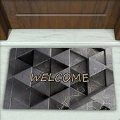 Colorix Carpet Geometrik Desenli Dekoratif Kapı Önü Paspası No: 1798 Gri (Welcome) 45 x 70