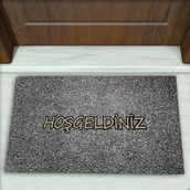Colorix Carpet Modern Desenli Dekoratif Kapı Önü Paspası No: 1411 Gri (Hoşgeldiniz) 45 x 70
