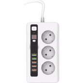 Comse Akıllı 3'lü Grup Priz Akım Korumalı 5'li USB Uzatma Priz 2 Metre Zaman Ayarlı - Beyaz