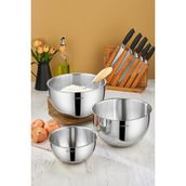 Cooker 3'lü Paslanmaz Çelik Karıştırma Kabı Seti – 24 cm (3.5 L), 26 cm (7 L), 28 cm (8 L) - 24-26-28cm - Gümüş