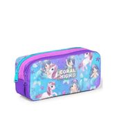 Coral High 12090 Kids Mor Pembe Unicorn Deniz Kızı Desenli İki Bölmeli Kalem Çantası