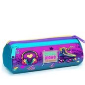 Coral High 22054 Kids Pembe Turkuaz Kulaklık Paten Desenli Üç Bölmeli Kalem Çantası