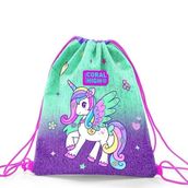 Coral High 22691 Kids Mor Su Yeşili Unicorn Desenli İpli Büzgülü Sırt Okul Çantası