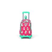 Coral High 23364 Kids Neon Mercan Su Yeşili Alpaka Desenli Üç Bölmeli Çekçekli Okul Okul Çantası