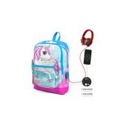 Coral High 23811 Kids Dört Bölmel Neon Pembe USB Şarjlı Kulaklık Çıkışlı Desenli İlkokul Çantası