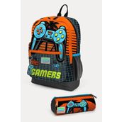 Coral High Kids Gri Turuncu Gamer Desenli 2Li Okul Canta Seti - Erkek Cocuk Okul Çantası