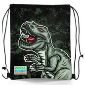 Coral High Kids Koyu Yeşil Siyah Dinozor Desenli İpli Büzgülü Sırt Çantası 22475 Okul Çantası