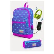 Coral High Kids Lavanta Pembe Kalp USB'li 2'li Seti - Kız Çocuk Okul Çanta