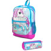 Coral High Kids Mavi Neon Pembe Unicorn Desenli 2'li Seti - Kız Çocuk Okul Çanta