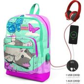 Coral High Kids Su Yeşili Pembe Kedi Desenli Usb'li 3’lü Okul Çanta Seti Set 23807 Okul Çanta