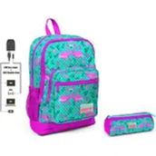 Coral High Kız Çocuk Usb Soketli Yeşil Flamingo Baskılı İlkokul Sırt Çantası ve Kalemlik Seti