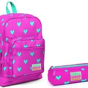 Coral High Pembe Kalp Desenli Okul Sırt Çantası ve Kalemlik Seti - Kız Çocuk Okul Çantası